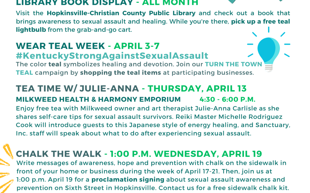 Sanctuary, Inc. announces events for Sexual Assault Awareness & Prevention Month